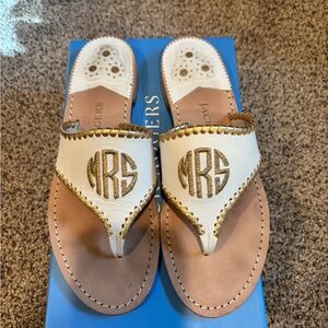Jack Rogers White and Gold Monogram Bridal / Mrs Sandals
